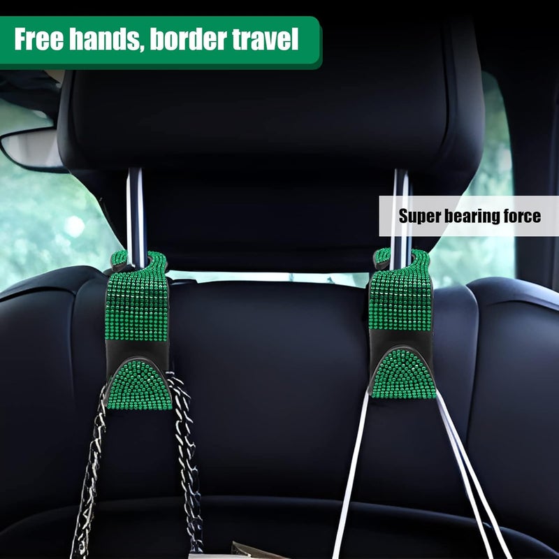 OSIFIT 2PCS Car Seat Hooks, Bling Car Rhinestone Headrest Hooks, Universal Bling Car Interior Accessories, for Handbag, Clothes, Purse, Water Bottle (Green) - Image 5